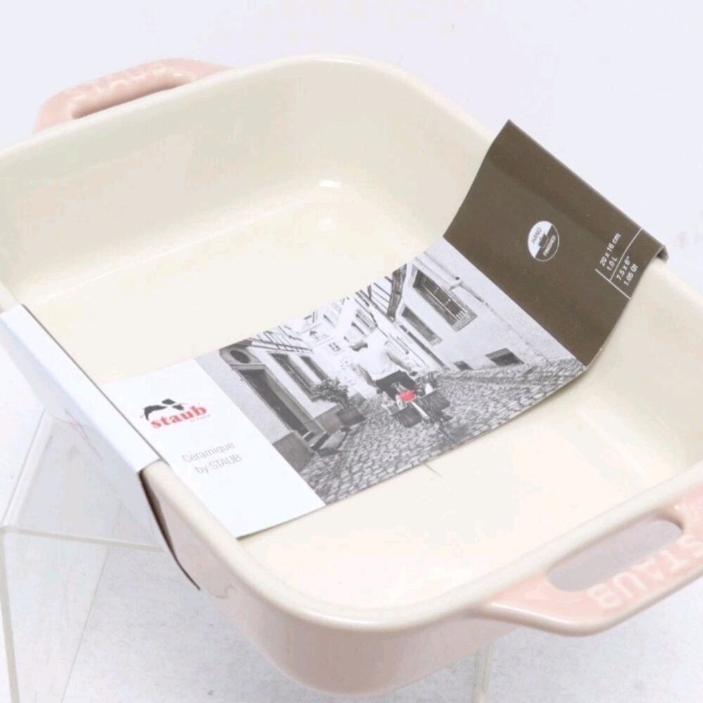 Staub Ceramic Rectangular Gratin Baking Dish 7.5" x 6" Light Pink NIB